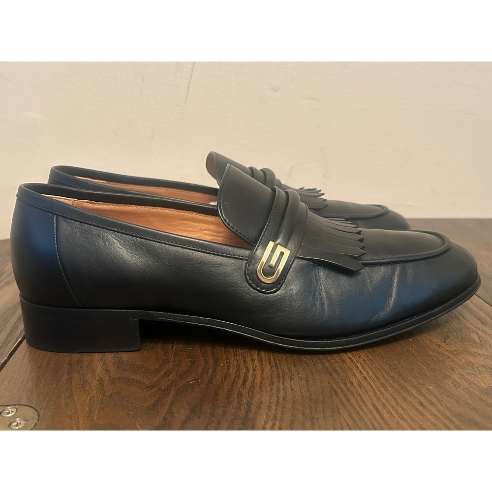 GUCCI 714680 Mirrored G Gold Kiltie Loafers Black Leather Men's 7.5 - Picture 9 of 13